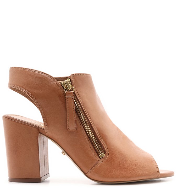 Sandal Boot Marrom Couro Zíper Salto Bloco
