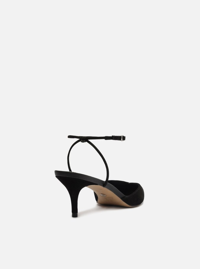 Scarpin Preto Nobuck Salto Kitten Aberto