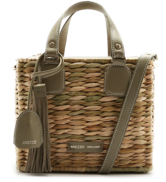 Bolsa Tote Palha Tramada Maísa Pequena Natural e Eucalipto