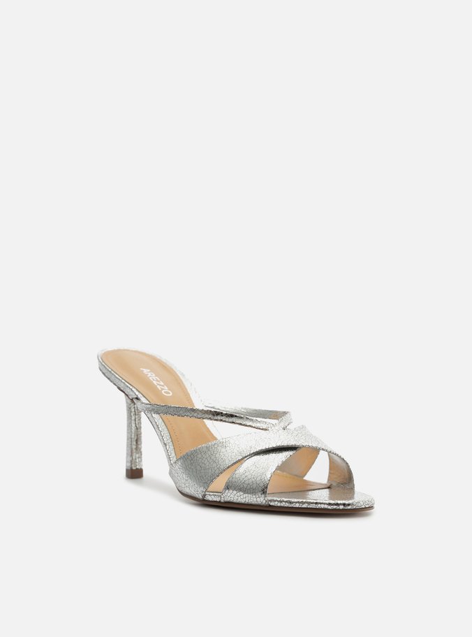 Mule Prata Salto Fino Tiras Cruzadas