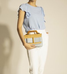 Bolsa Satchel Azul Ráfia Alana Pequena Bolsa Satchel Azul Ráfia Alana Pequena