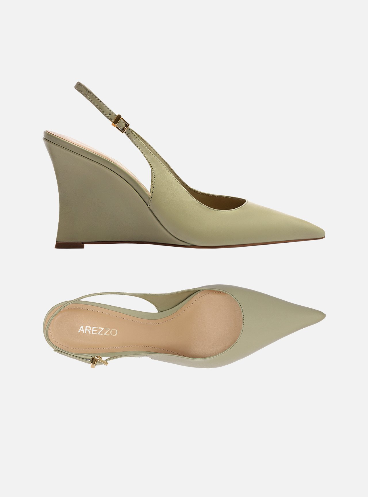 Scarpin Verde Oliva Couro Salto Alto Anabela Slingback — foto 5