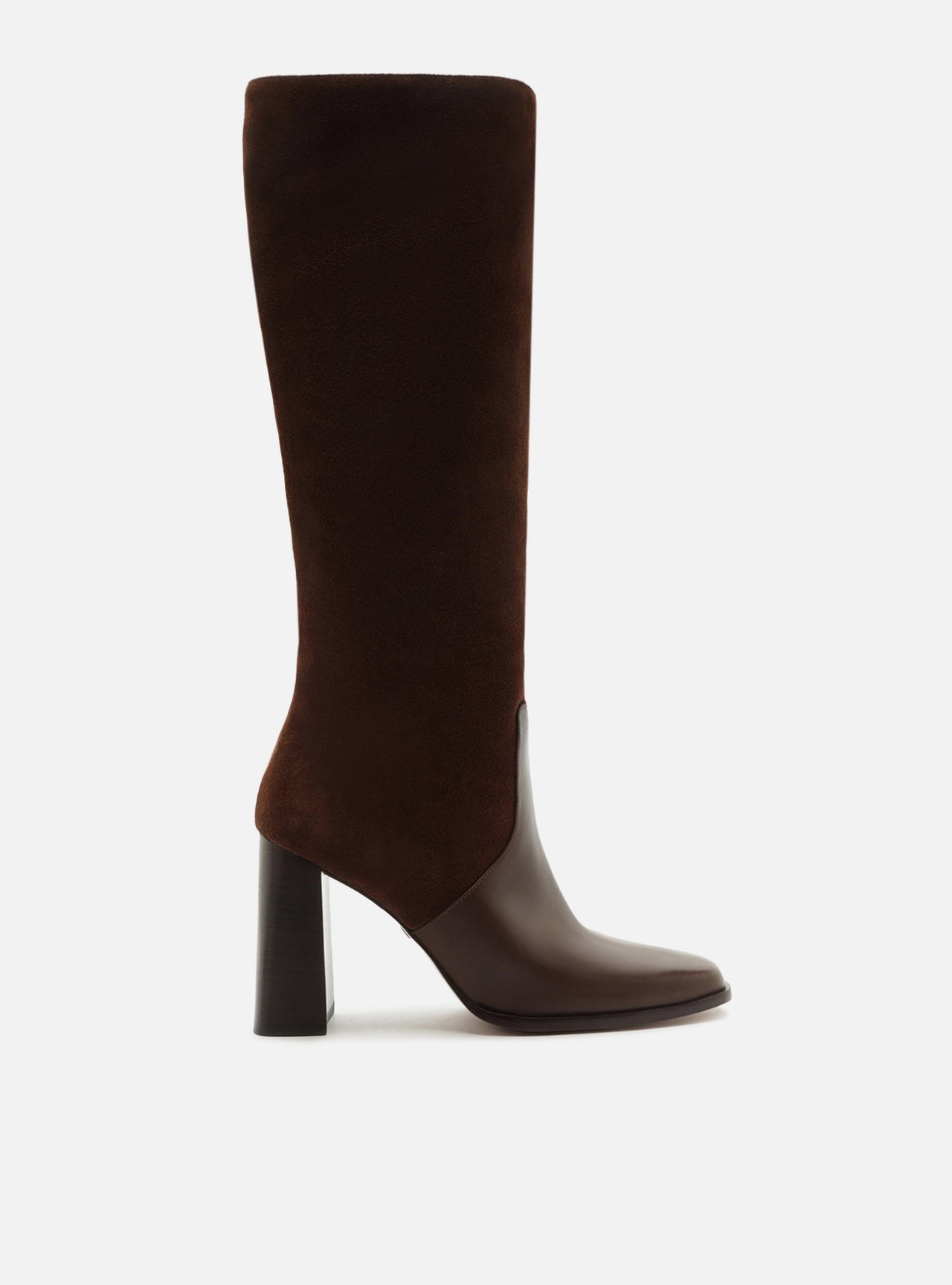 Bota Marrom Cano Longo Salto Bloco Suede — foto 2