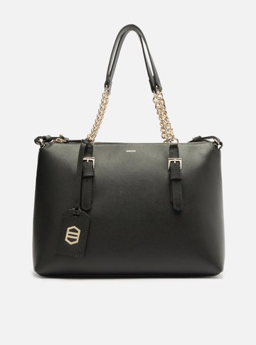 Bolsa Tote Preta Couro Grande Alça Corrente