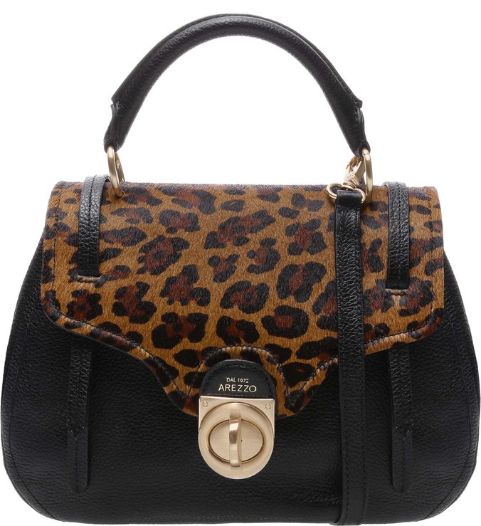 Bolsa Lady Satchel Couro Bettina Grande Animal Print