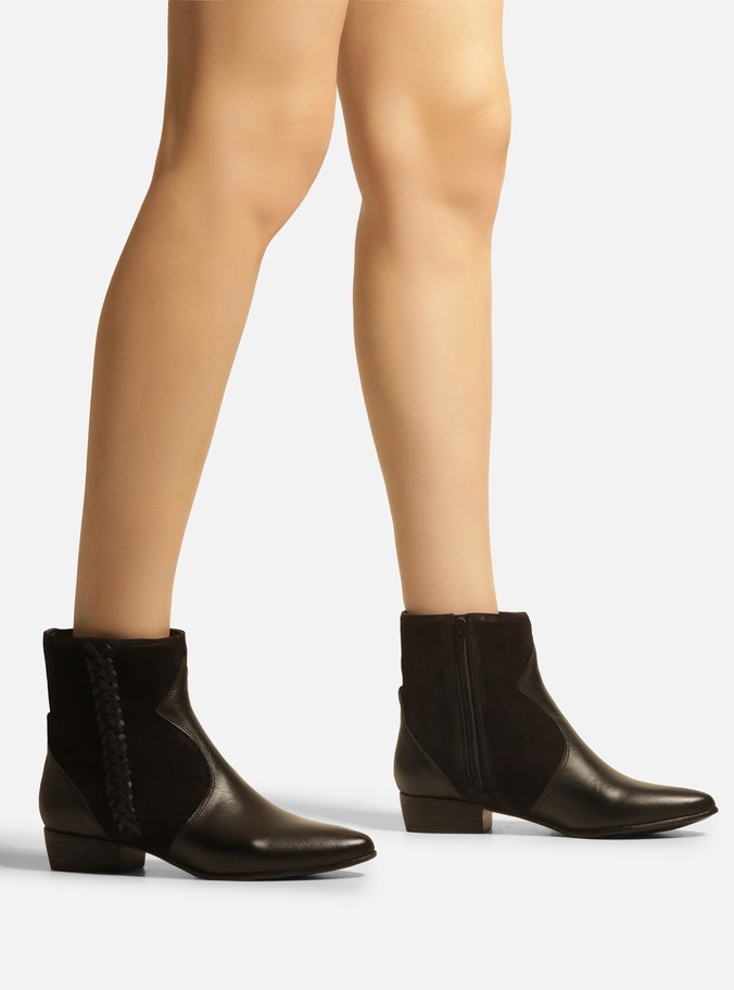 Bota Preta Couro Cano Curto Nobuck Trama