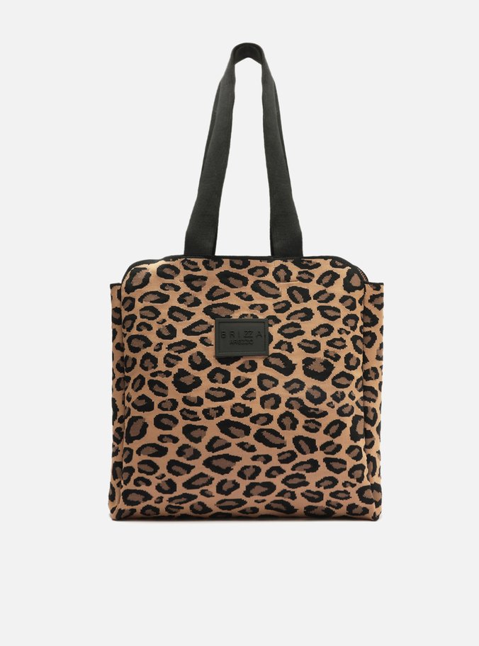 Bolsa Shopping Marrom Animal Print Crochê Grande