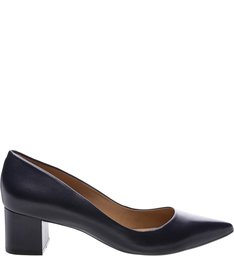 Scarpin Couro Salto Bloco Baixo Blue Mist