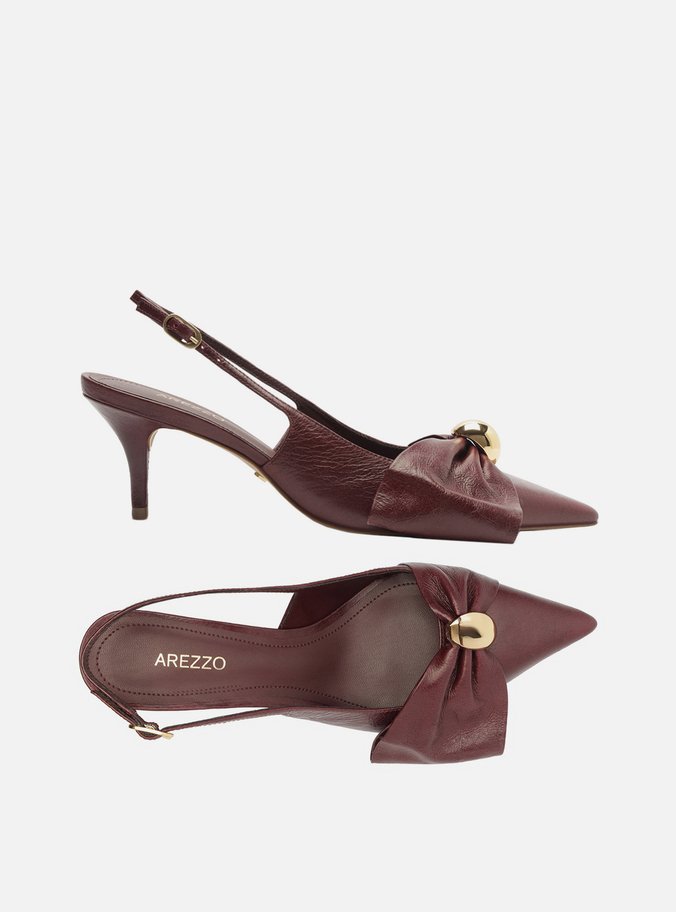 Scarpin Vermelho Couro Slingback Laço Metal