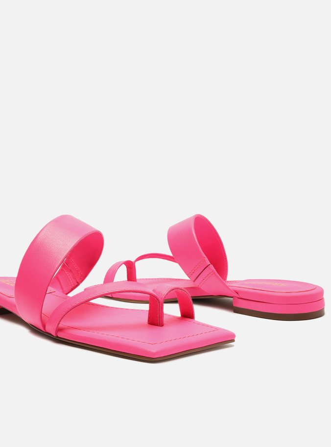 Rasteira Rosa Couro Flat Dedo