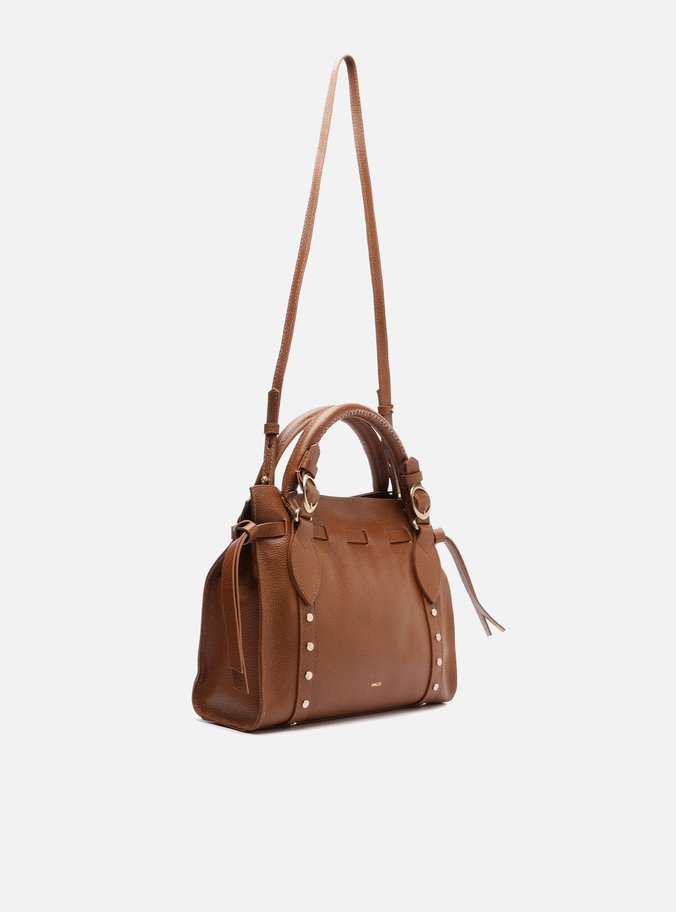 Bolsa Tote Marrom Couro Média Rebites