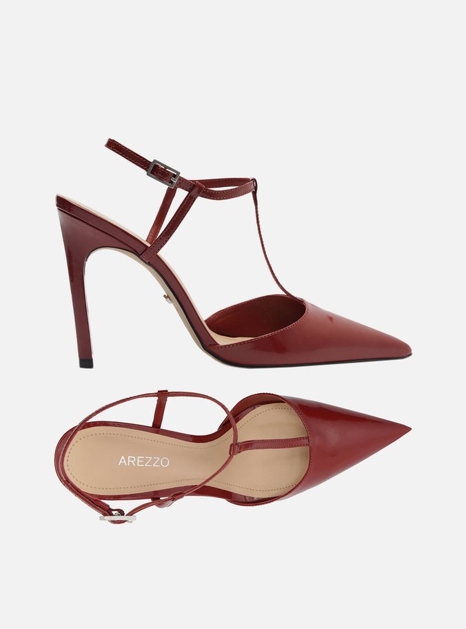 Scarpin Vermelho Verniz Salto Alto Aberto Tiras