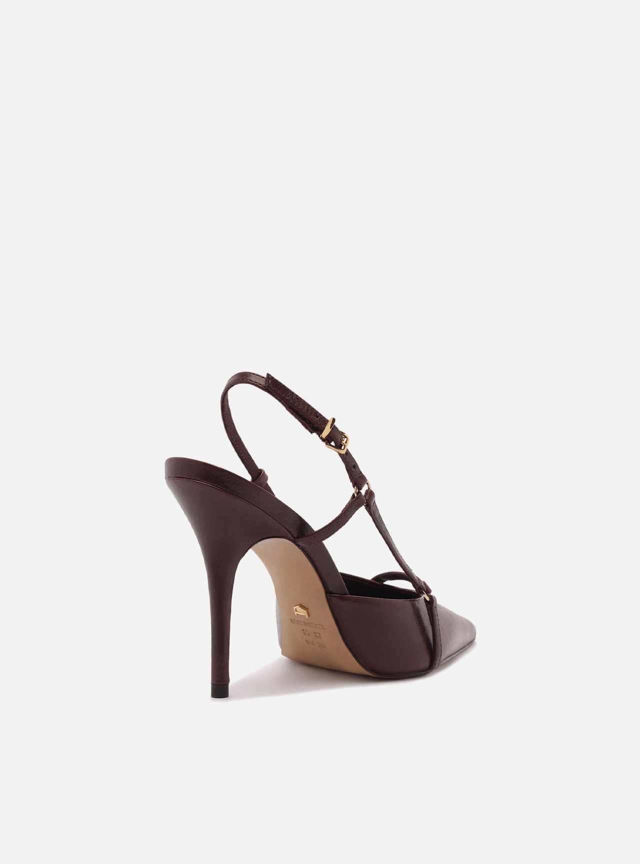 Scarpin Marrom Couro Tiras Bico Fino — foto 3