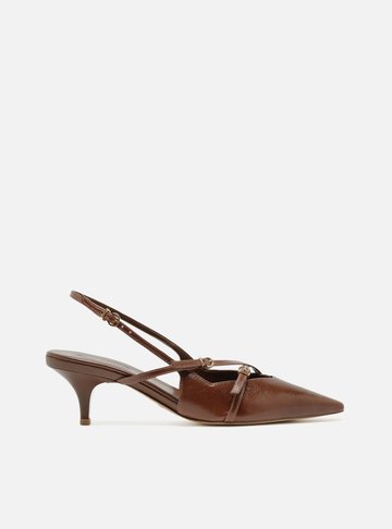 Scarpin Marrom Couro Salto Médio Slingback Amélia