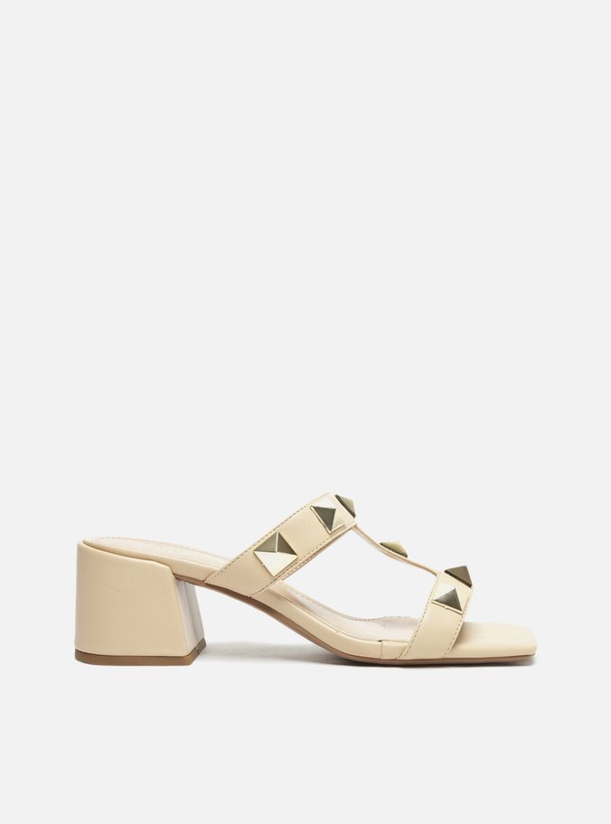 Mule Salto Bloco Branca Studs