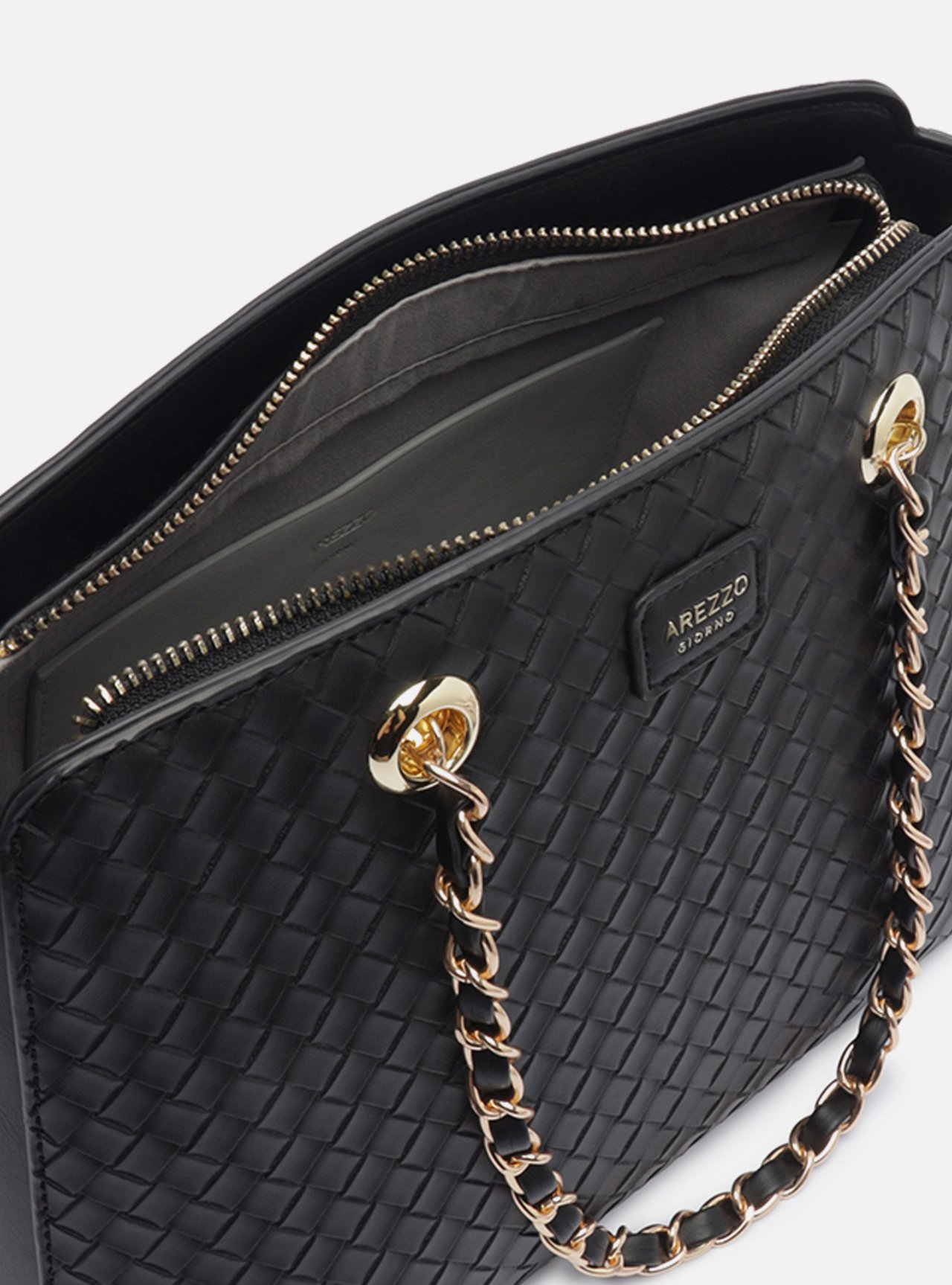 Bolsa Shopping Preta Média Tressê Corrente — foto 4