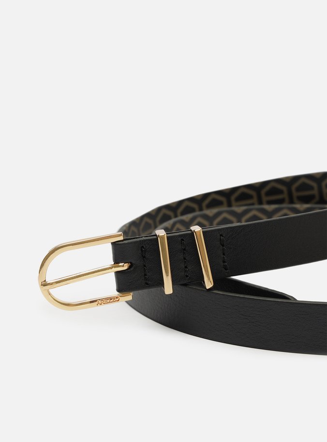 Cinto Preto Couro Fino Fivela Metal Oval