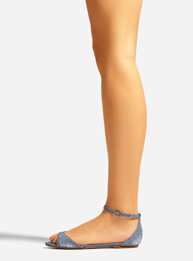 Sandália Rasteira Azul Denim Bico Fino