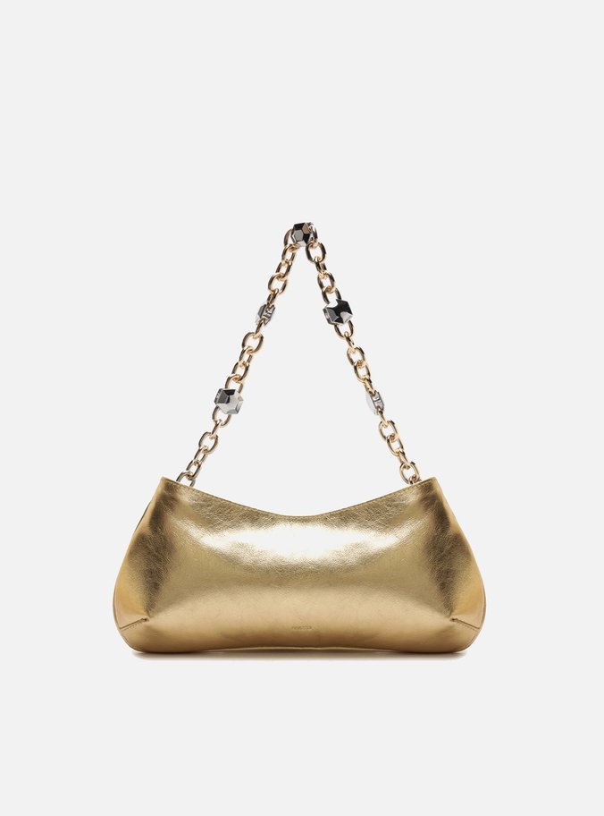 Bolsa Baguete Dourada Couro Média Corrente