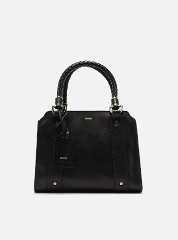 Arezzo — Bolsa Tote Preta Couro Média Alça Trançada