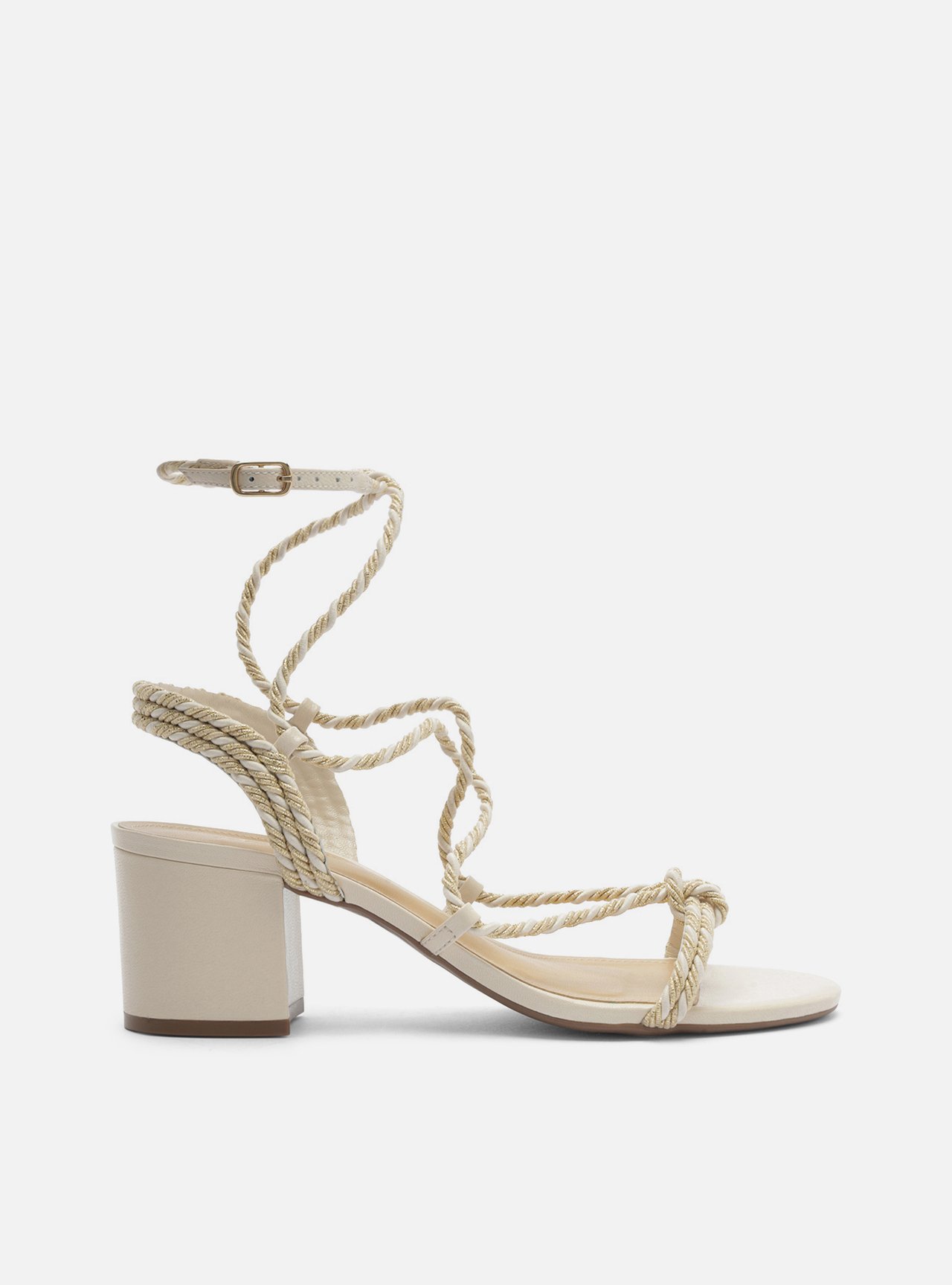 Sandália Off-White Salto Médio Tiras Cordão — foto 1
