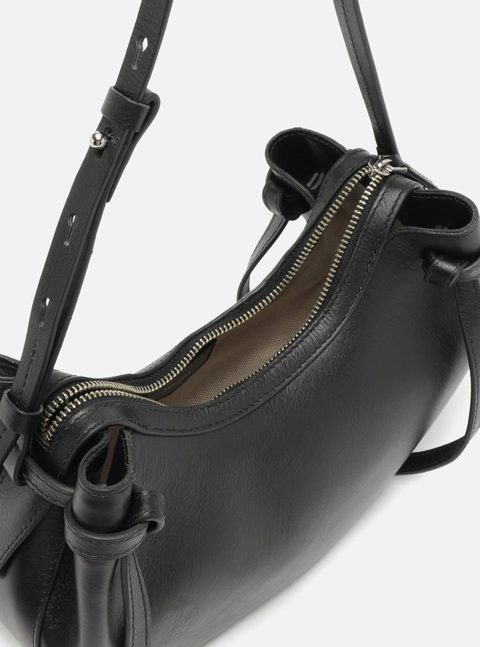 Bolsa Tiracolo Preta Couro Média Curve Tiras