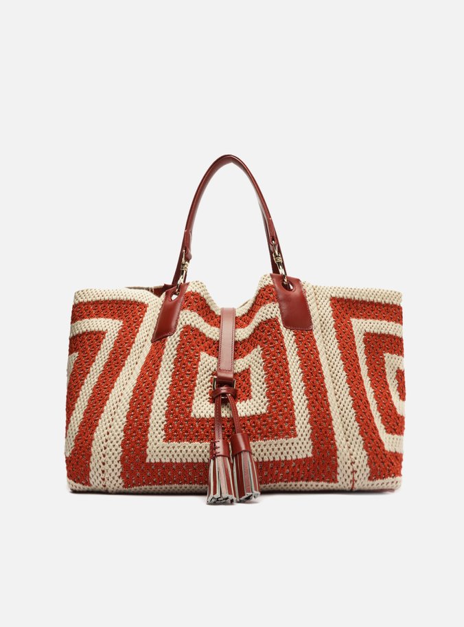 Bolsa Shopping Vermelha Crochê Grande Bicolor