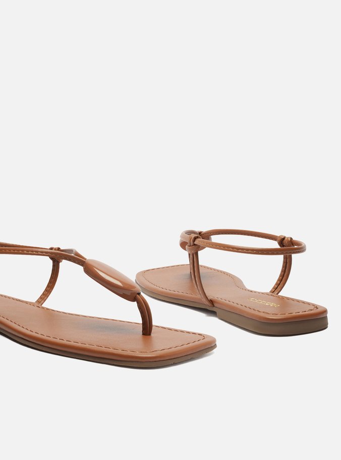 Sandália Rasteira Marrom Slim Bico Quadrado