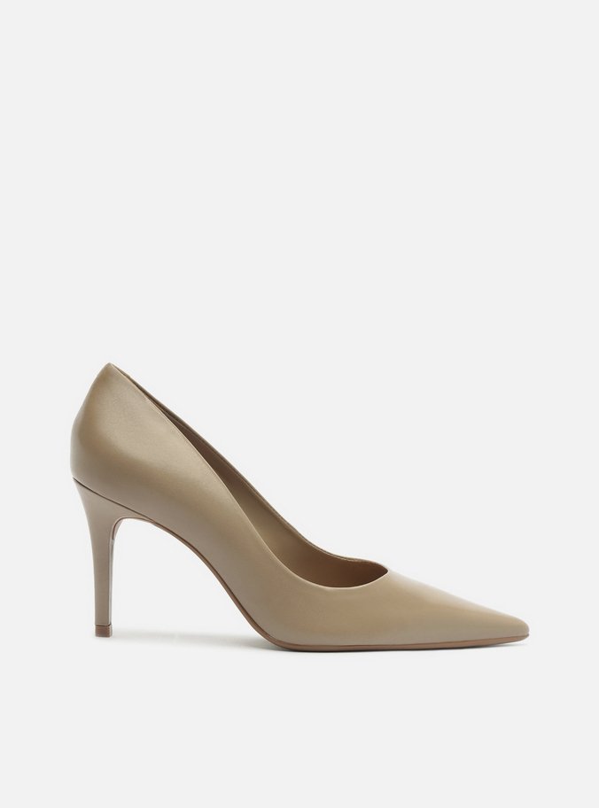 Scarpin Cinza Couro Salto Médio Fino