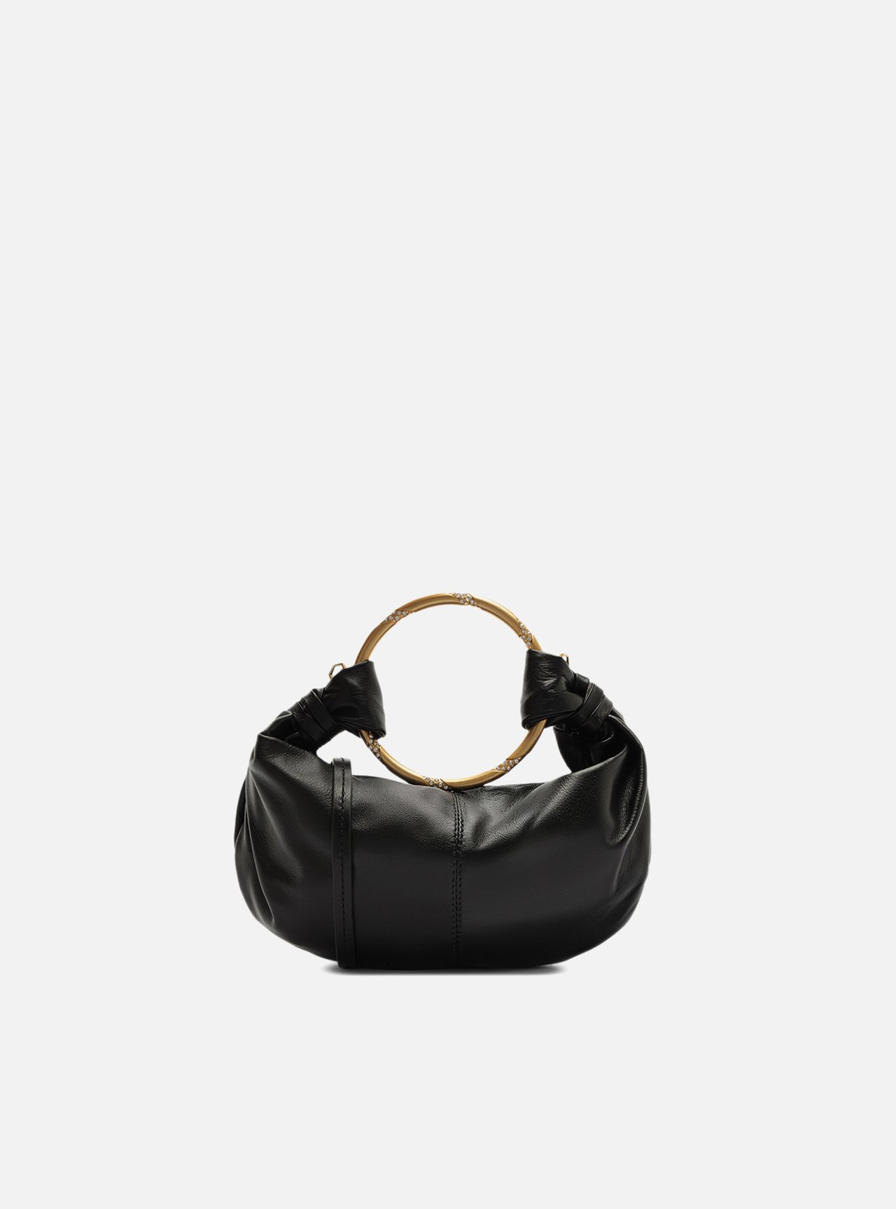 Bolsa Tiracolo Preta Couro Pequena Argola — foto 3