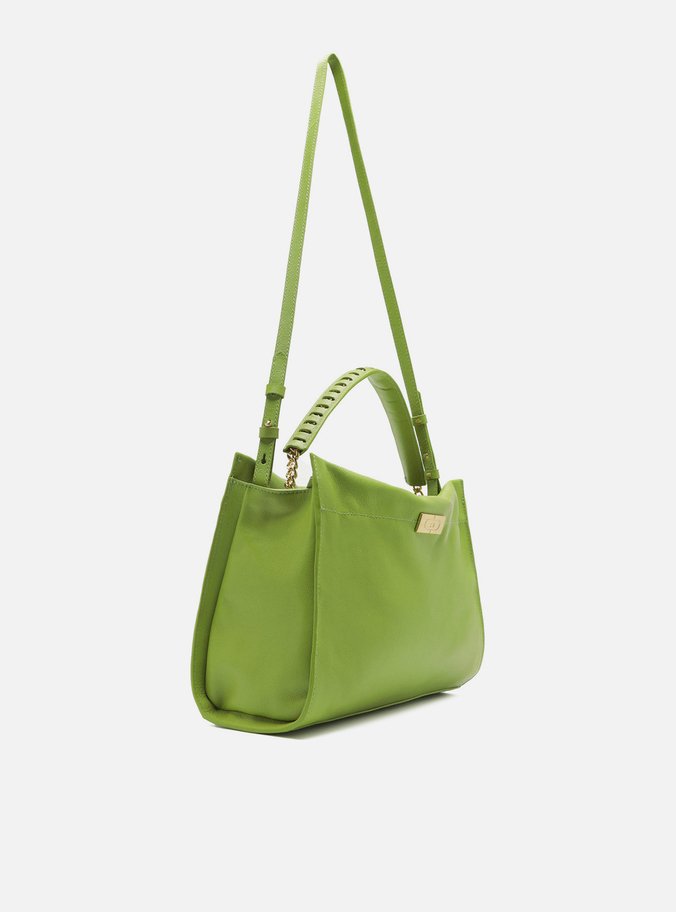 Bolsa Tote Verde Couro Grande Metal
