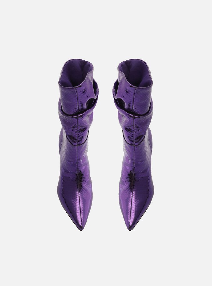 Bota Roxa Snake Salto Alto Fino Slouchy