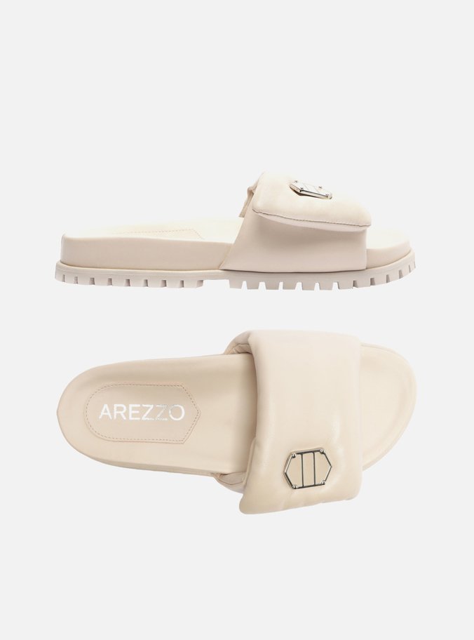 Slide Nude Couro Tratorado Puffer