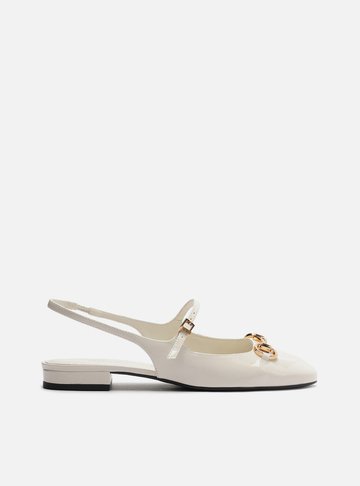 Sapatilha Boneca Branca Verniz Slingback Bridão