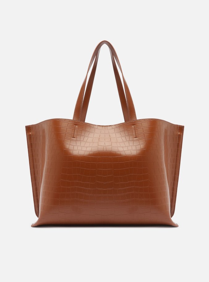 Bolsa Shopping Marrom Croco Grande Barbicacho