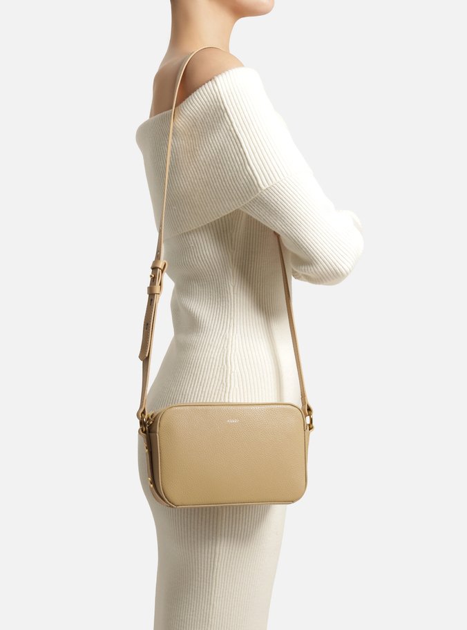 Bolsa Tiracolo Bege Couro Pequena Estruturada