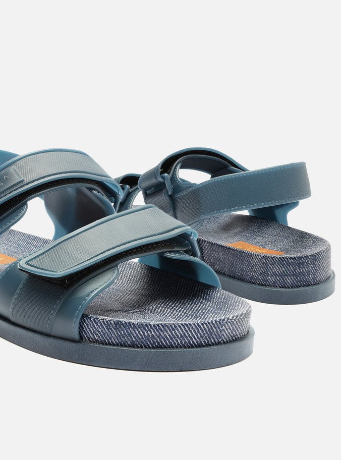 Sandália Papete Azul Denim Velcro Liz Brizza