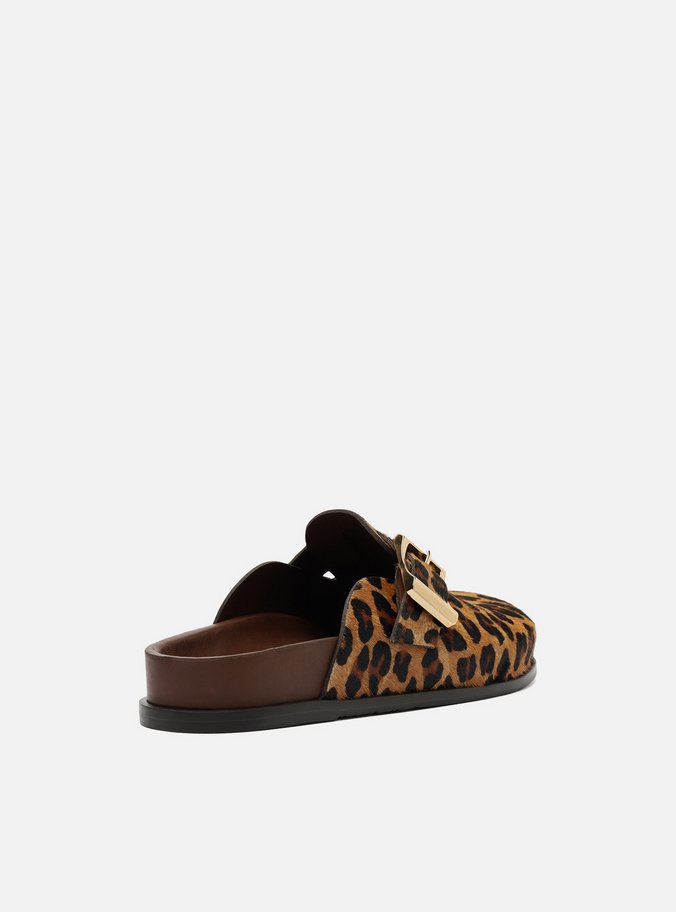 Clog Sabot Pelo Leopard Print Rasteira Fivela