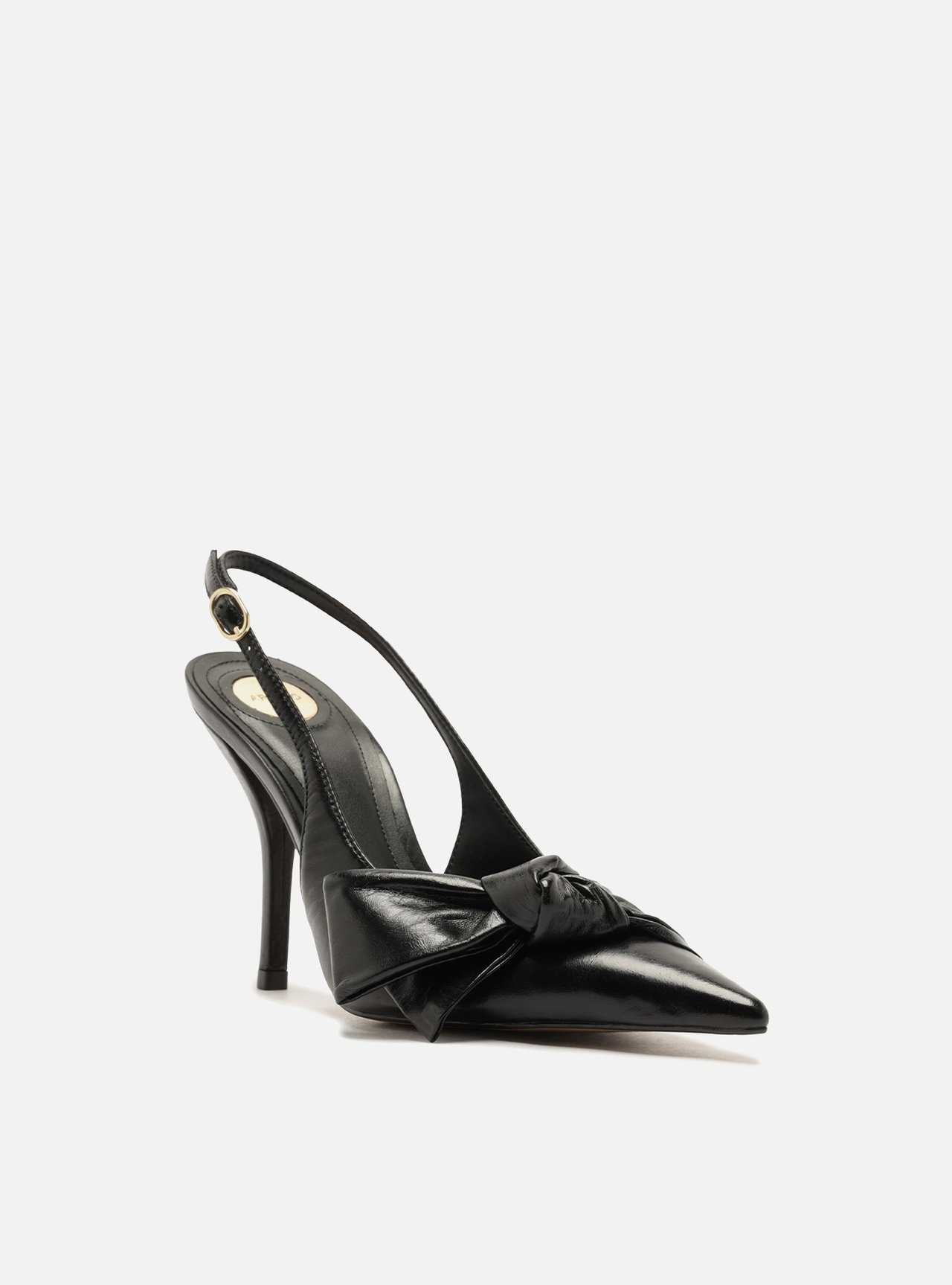 Scarpin Preto Couro Salto Fino Laço Slingback — foto 2