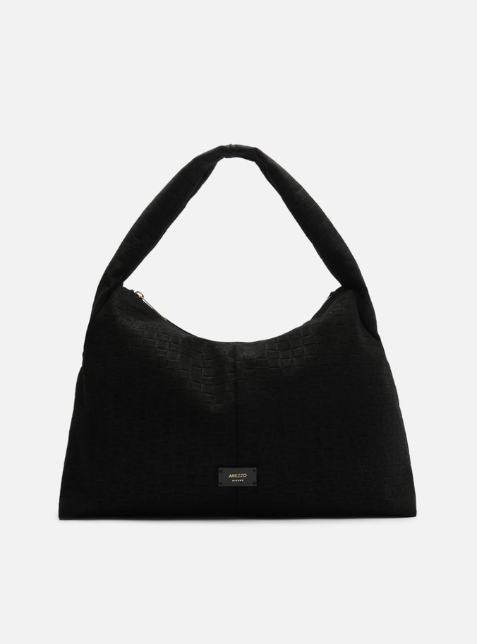 Bolsa Hobo Preta Camurça Tressê Grande