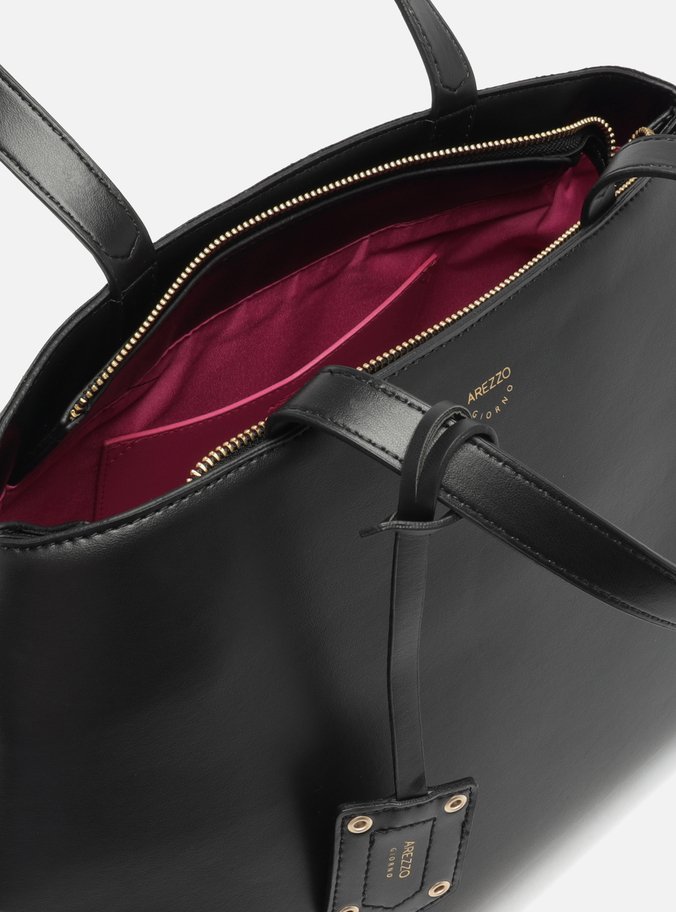 Bolsa Tote Preta Grande Costuras Bag Charm