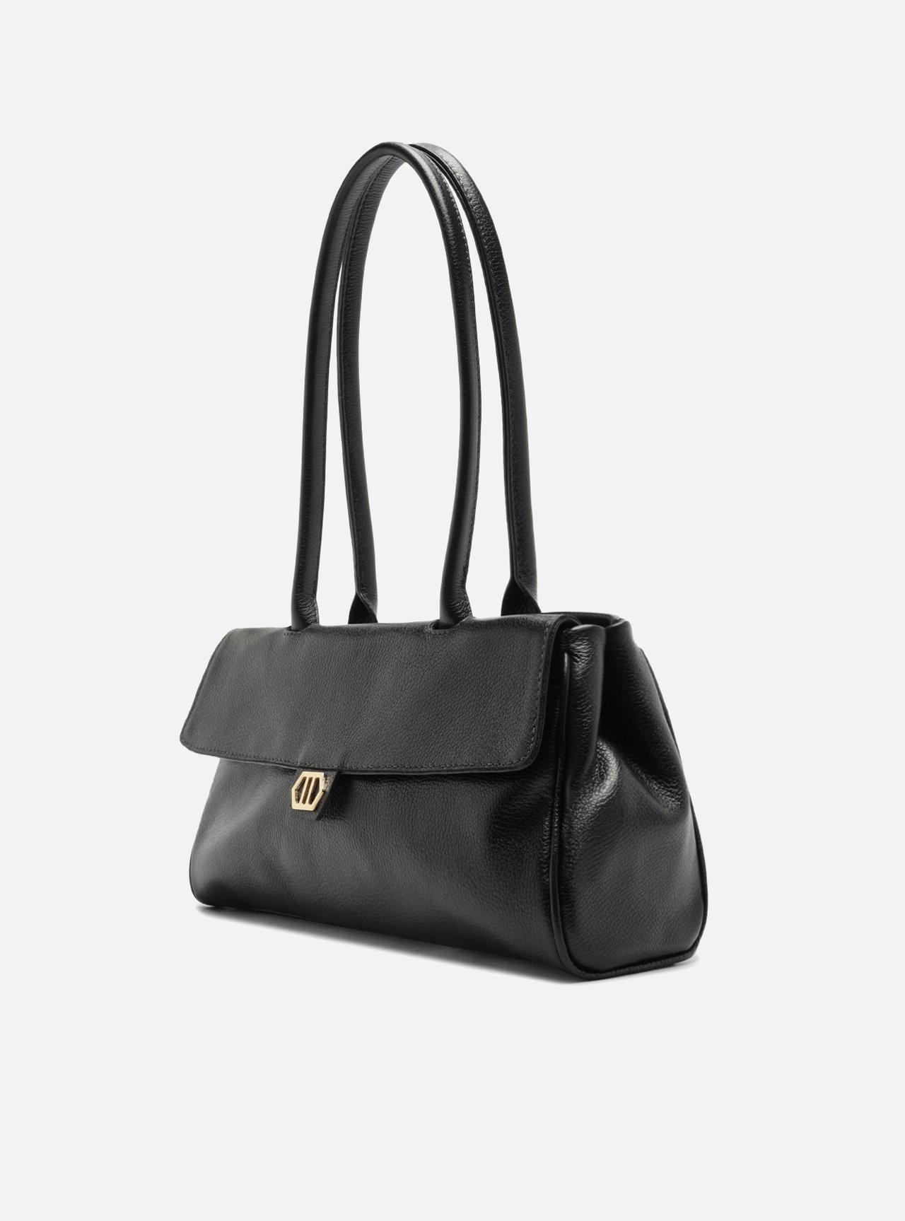 Bolsa Shoulder Preta Couro Média Metais — foto 2