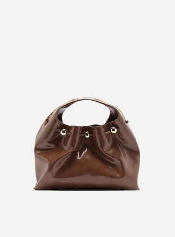 Bolsa Tiracolo Marrom Verniz Média Alça Esferas