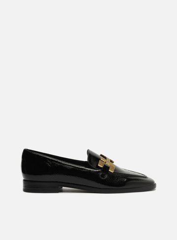 Mocassim Preto Couro Shine Metal