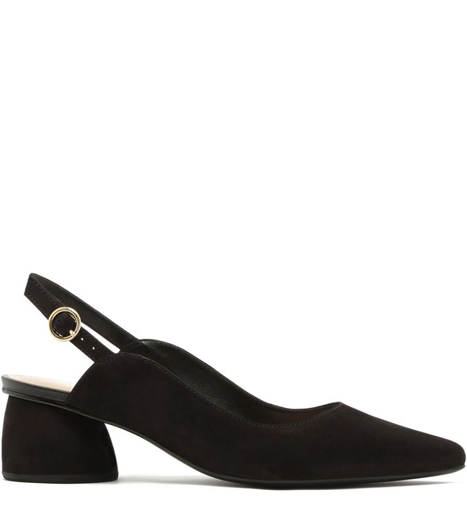 Scarpin Sofia Nobuck Salto Bloco Slingback Preto