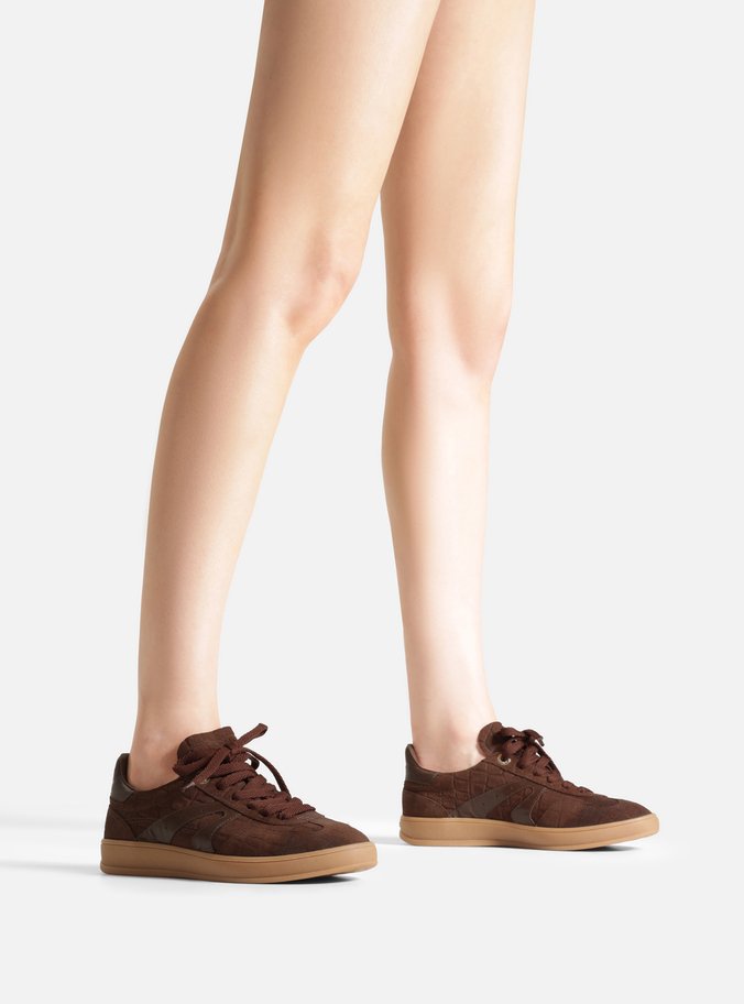 Tênis Marrom Camurça Croco Couro Amarração