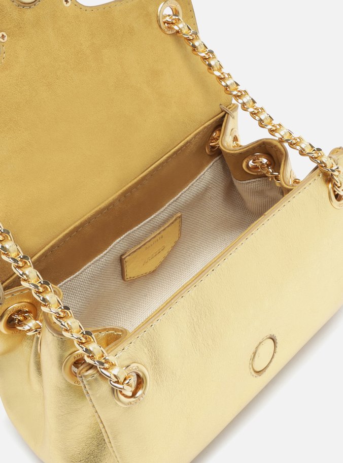 Bolsa Tiracolo Dourada Couro Snake Pequena