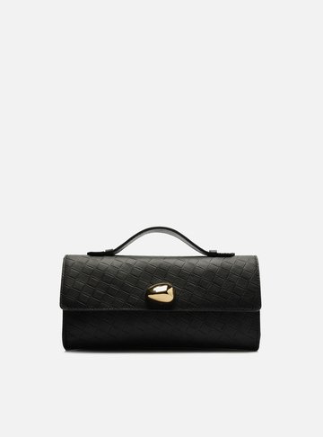 Bolsa Tiracolo Preta Couro Tressê Média Metal