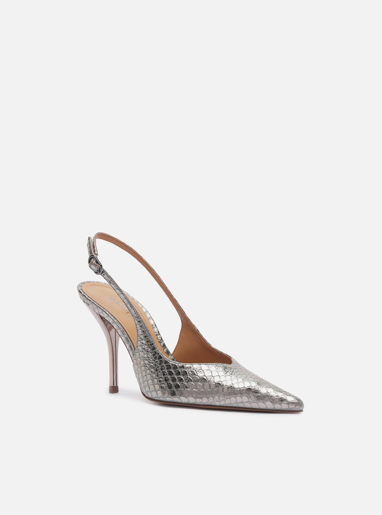 Scarpin Prateado Couro Salto Fino Slingback — foto 2