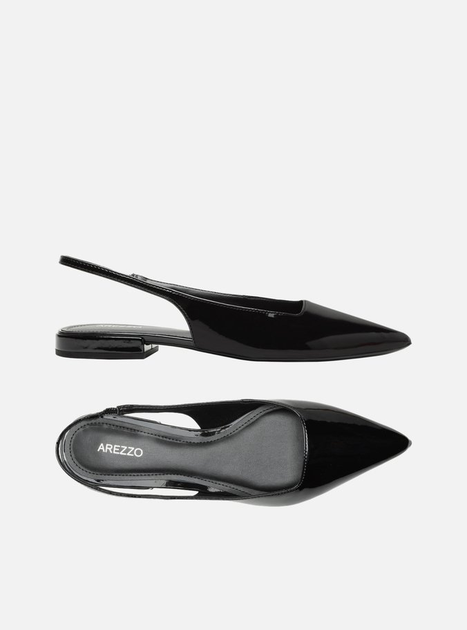 Sapatilha Preta Verniz Bico Fino Slingback